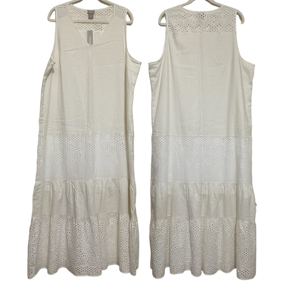 Chico's White Beachy Linen Blend Maxi Dress Women's Size 3.5 (XL/18)